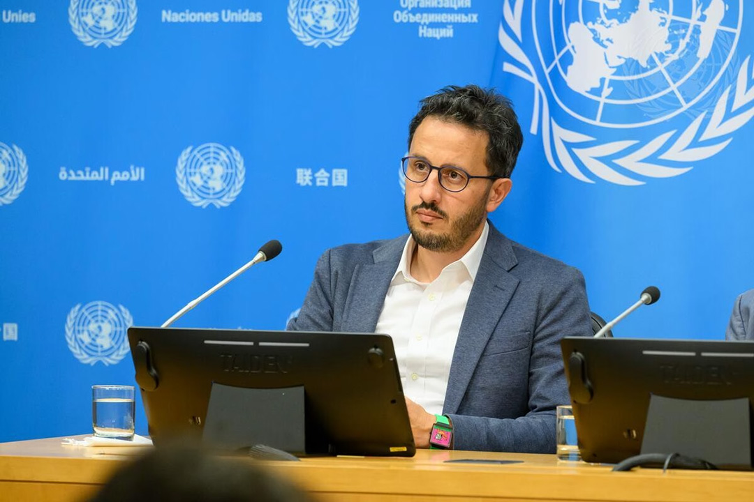 Sebastien Philippe at a United Nations press conference.